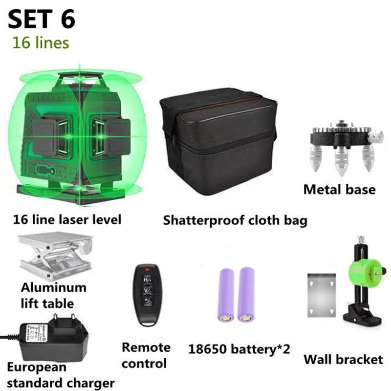12/16 Lines 3D/4D Green Laser Level 360 Horizontal And Vertical Cross With Auto Self-Leveling