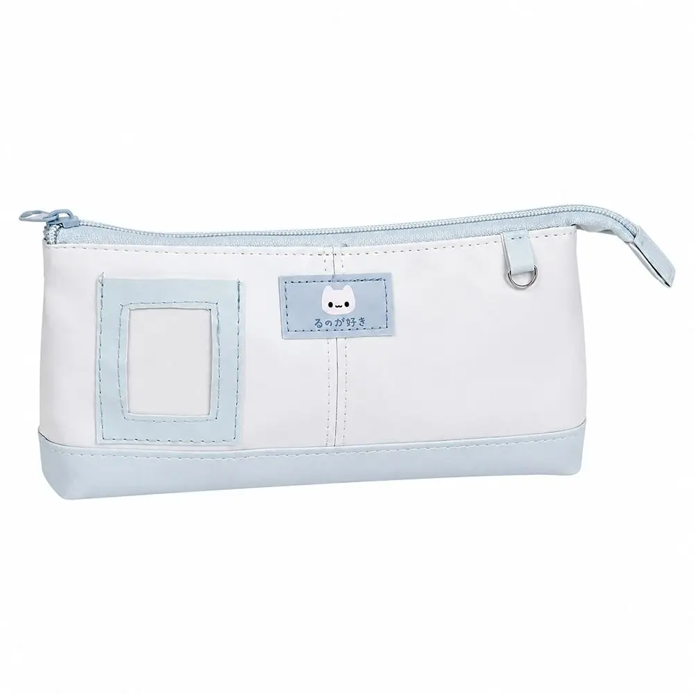 Kawaii PU Leather Pencil Case Large Capacity with Photo Window Pencil Pouch Stationery Organizer School Office Supplies