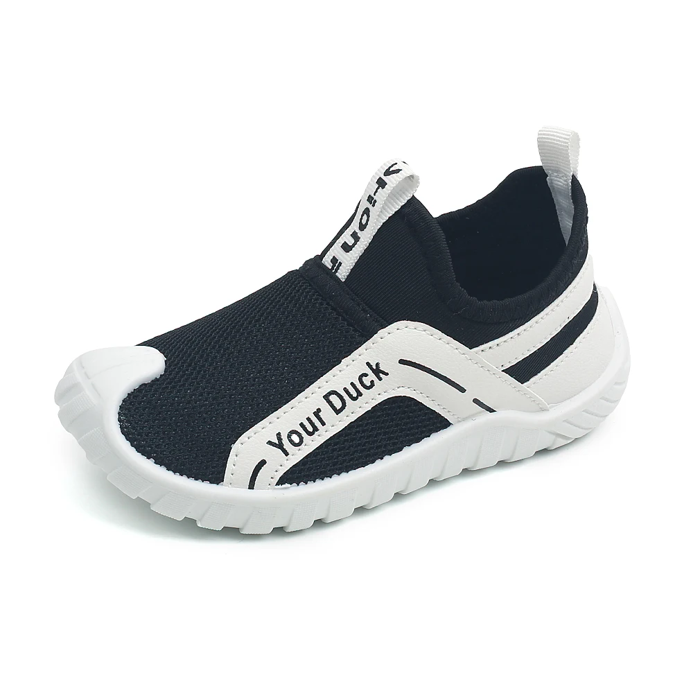 COMFY KIDS Toddler Black White Slip-On Mesh Sneakers, Soft Elastic Non-Slip Breathable Baby Walker Shoes, Spring Summer Boys Gir