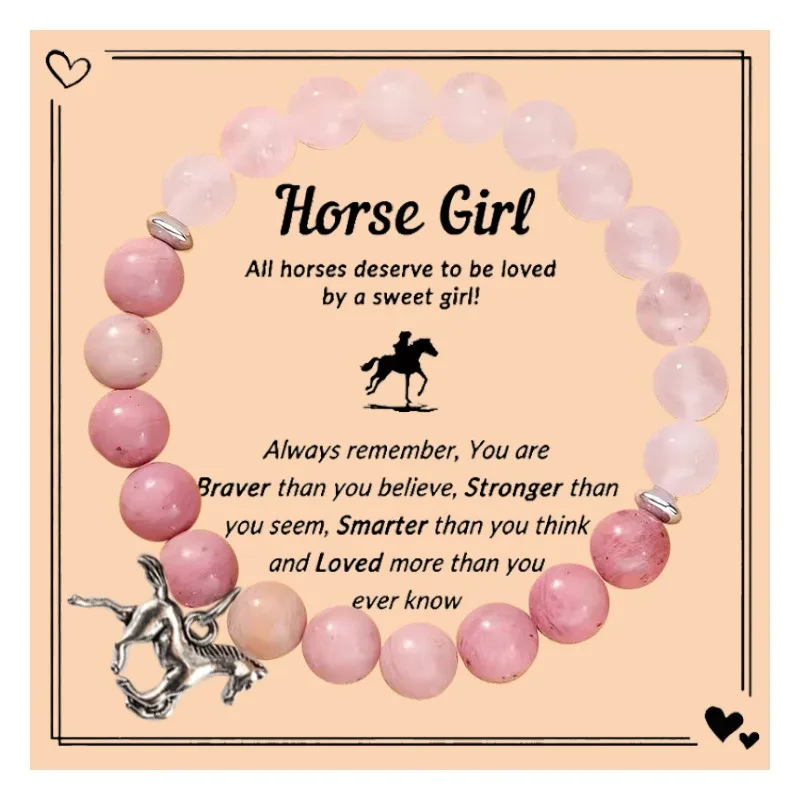 Simple Natural Stone Beaded Elastic Bracelet Horse Girl Inspires Courage Strength Bracelet Horse Racing Day Gift Fashion Jewelry