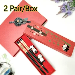Chinese Chopsticks Handmade Tableware Eco-Friendly 2 Pair Cutlery Non-slip Panda Chopsticks Gift Natural Wooden Dinnerware Set