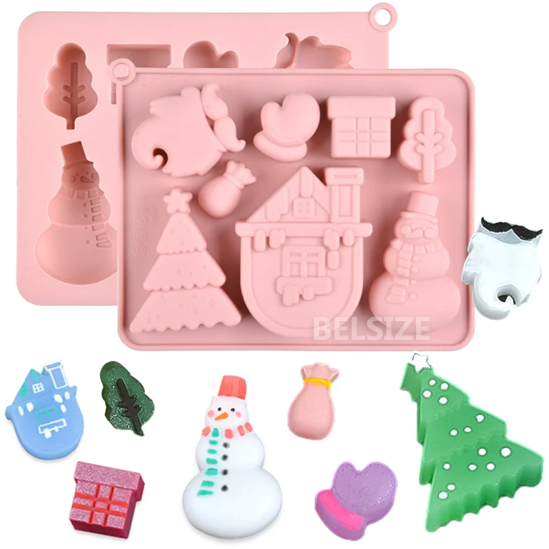 

Christmas Theme Pastry Accessories Snowman Chocolate Silicone Mold Diy Christmas Tree Cookie Cake Mold Cake Decorating Tools