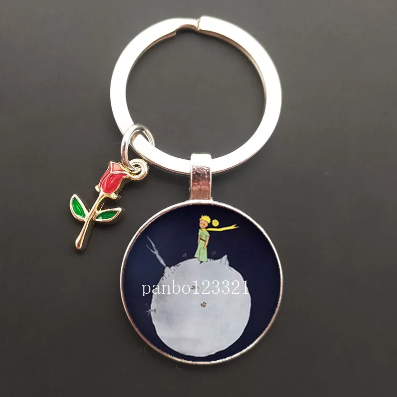 Popular Le Petit Prince cartoon keychain fairy tale little prince collection photo cabochon keychain gift for little princess