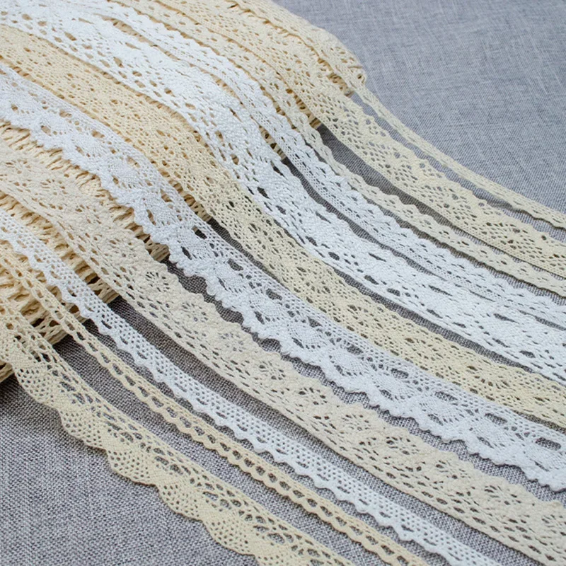 5Yards Vintage Cotton Lace Trim Ribbon 15mm White Beige Sewing Lace Fabric Ribbon Handmade DIY Craft Sewing Supplies