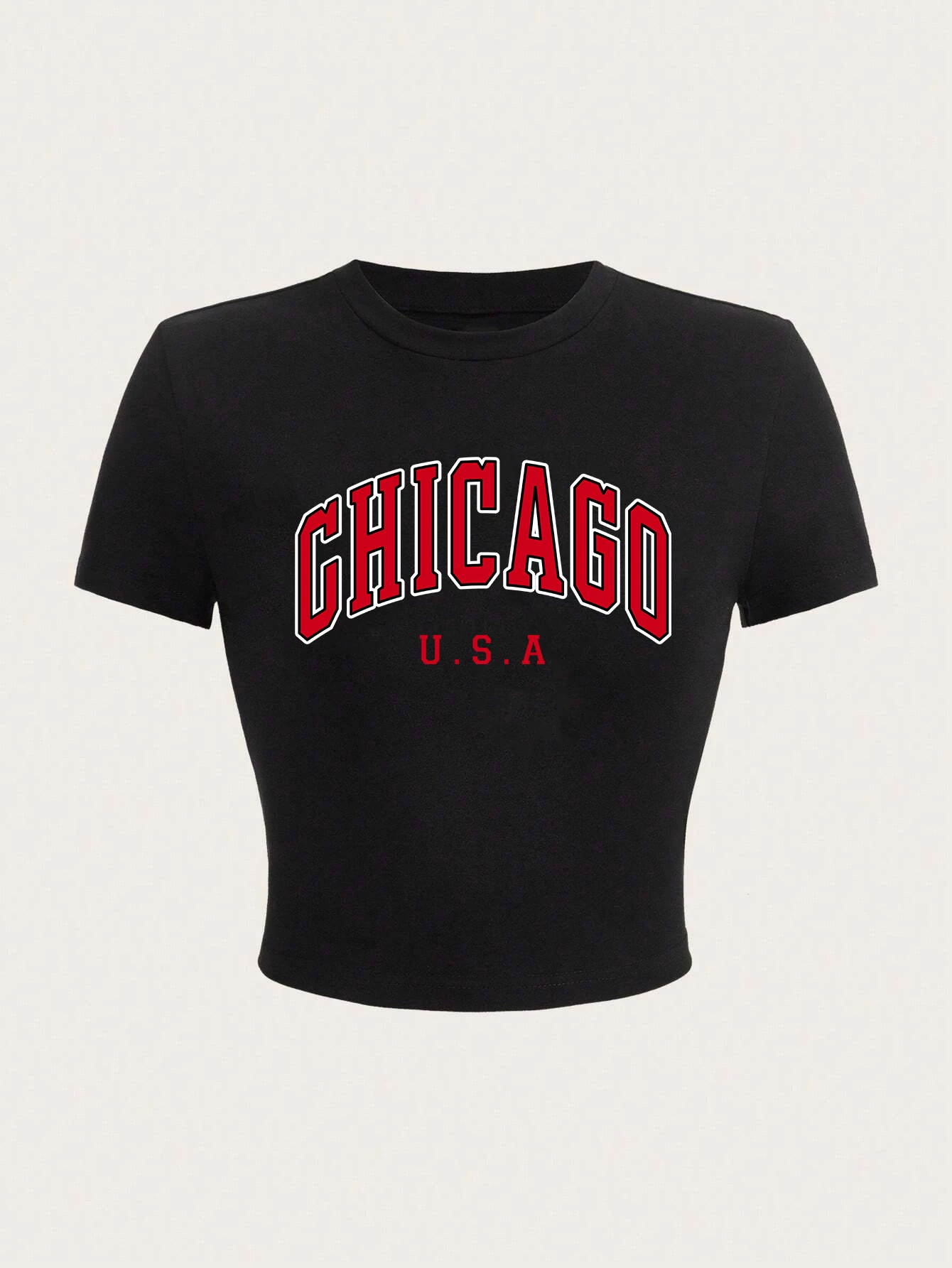 Chicago Usa Letter Print Women Fitting Tight Short T Shirt Summer Breathable Tshirt Street Fashion Tee Casual Sport Cool Clothes