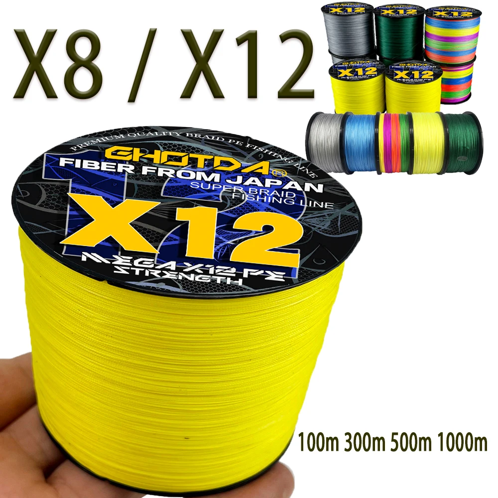 

GHOTDA 12 Strands 8 Strands Fishing Lines 100M 300M 1000M Multifilament PE Braided Line Saltwater High Quality Wire MAX 120LB