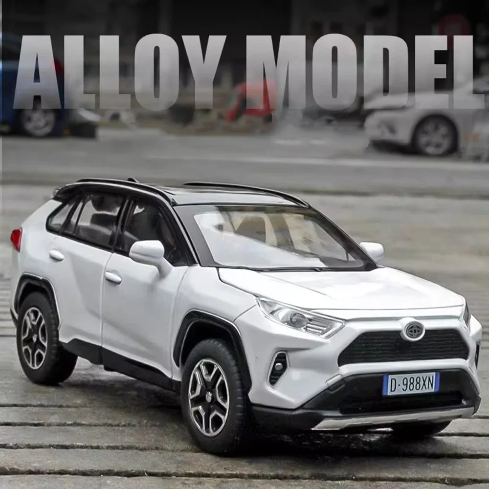 

Коллекция 1/22 года, модели игрушечных автомобилей RAV4, литые автомобили из сплава, со звуком, фотосессия, 6 дверей, открытый металлический корпус, резиновые шины, игрушки, подарки для детей