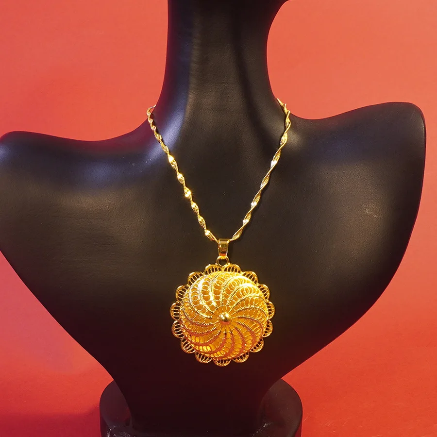 9999 gold Middle East rotating flower earrings, rings, bracelets, pendant necklaces set - wedding gift, factory wholesale