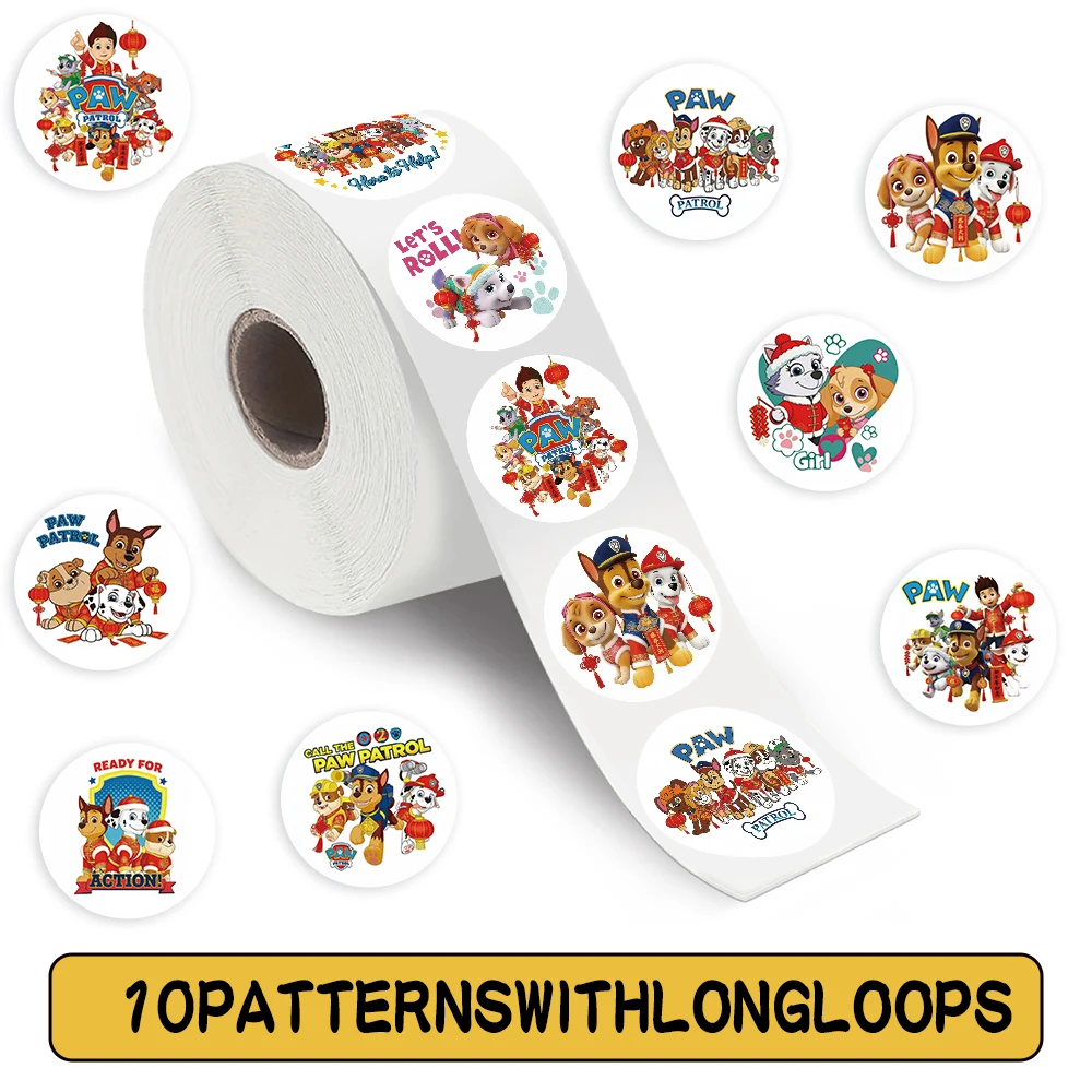 500 stks/rol Gelukkig Nieuwjaar PAW Patrol Cartoon Afdichting Sticker DIY PVC Laptop Decals Decoratie Stiker Beloning Gift Speelgoed