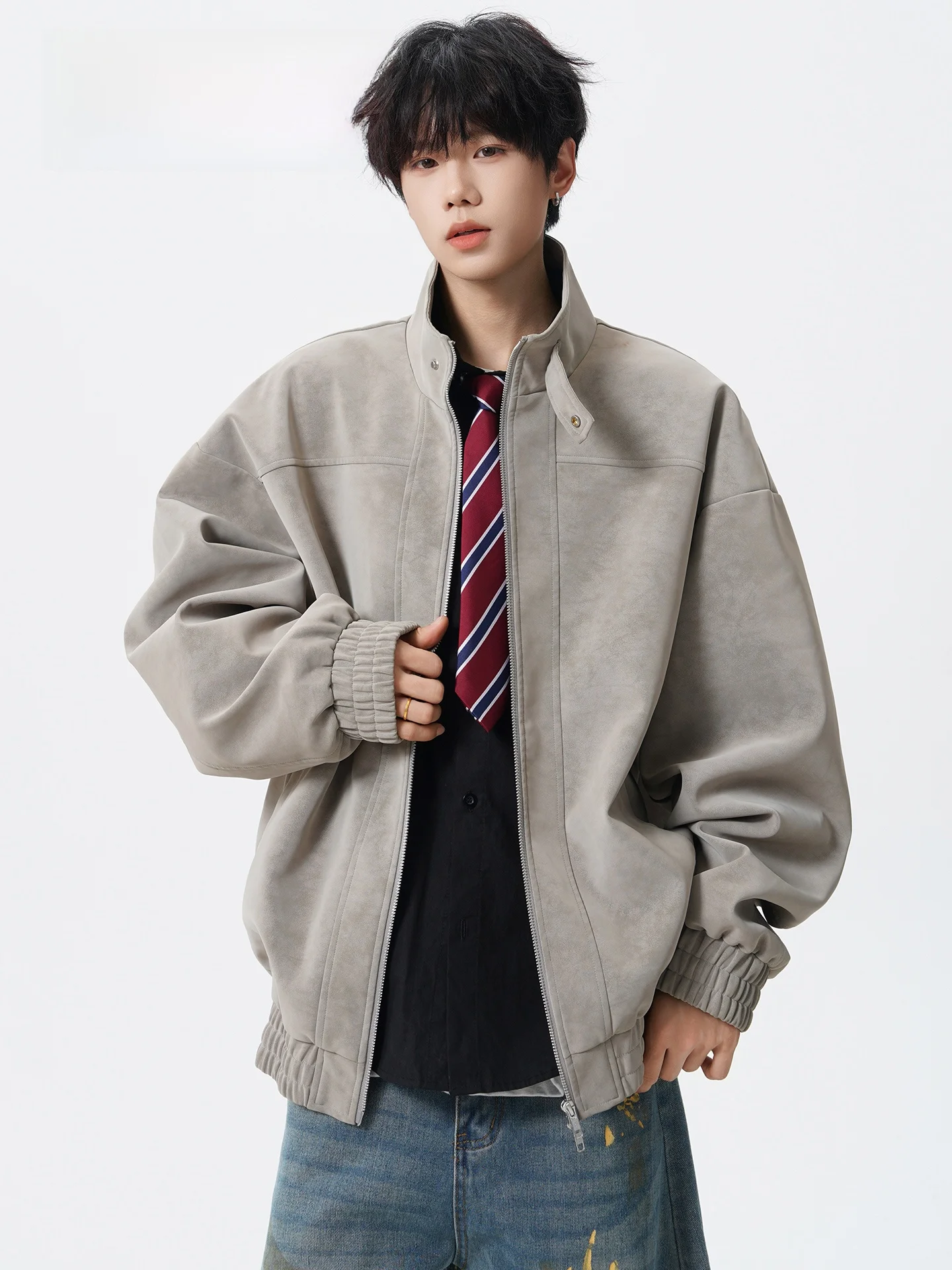 

Кожаный джет с воротником-стойкой в американском стиле ретро, мужская свободная куртка для мотоцикла, ветрозащитная, теплая, дышащая, повседневная мода