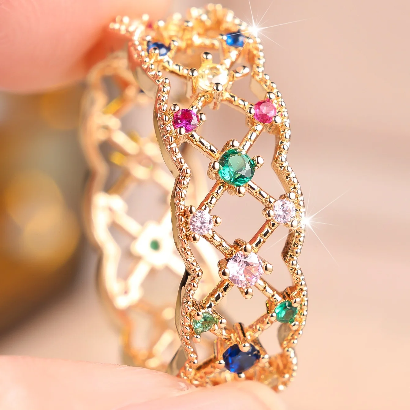 Small Round Charm Female Rainbow Zircon Stone Ring Vintage Silver Gold Color Wedding Jewelry For Women