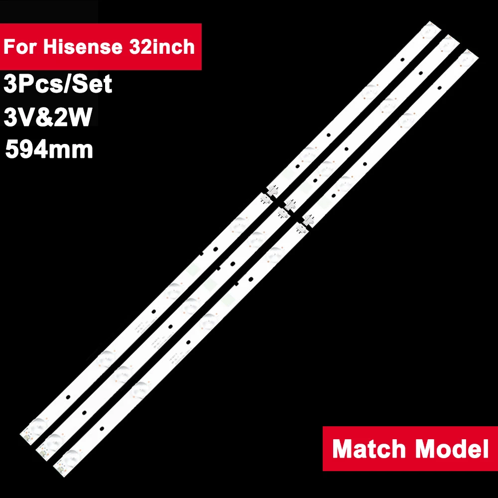 Tira de luces LED de iluminación trasera, accesorio para Hisense, 32 ", 594mm, 7LED, 3V, 2W, HD315DH, 32K1800, 32K220, 32K3100, 32K198, 32H166, 32EC300JD, 32EC290, 32H3B1, 5 Juegos