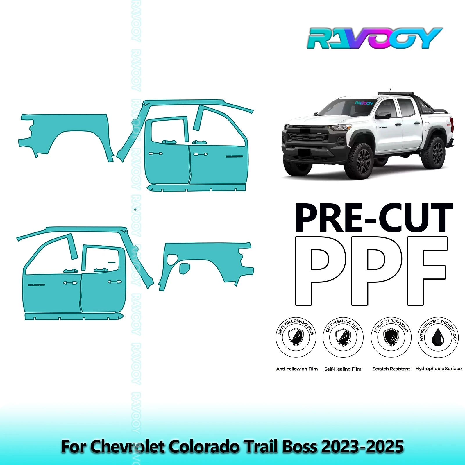 

For Chevrolet Colorado Trail Boss 2023-2025 8.5mil Clear Matte Pre-Cut PPF Door & A/B Pillar Kit TPU Paint Protection Film Set