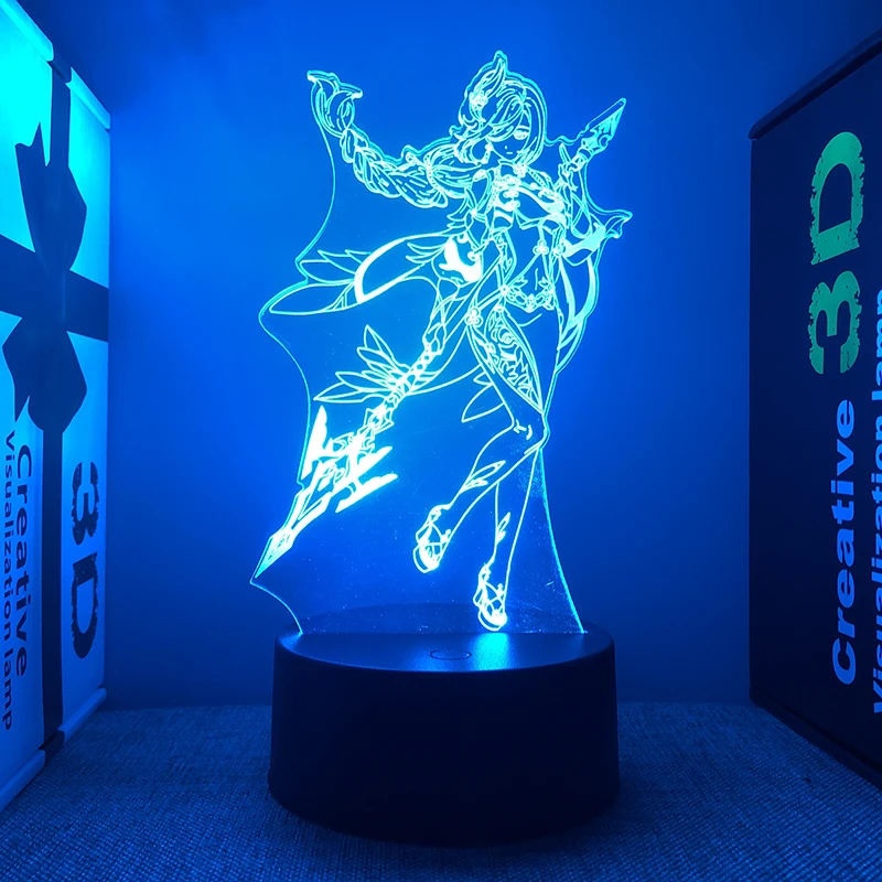 Genshin Impact Figure Shenhe 3d Led Night Light For Bedroom Customizable Heroes Acrylic Lamp Bedside Decor Children's Gift