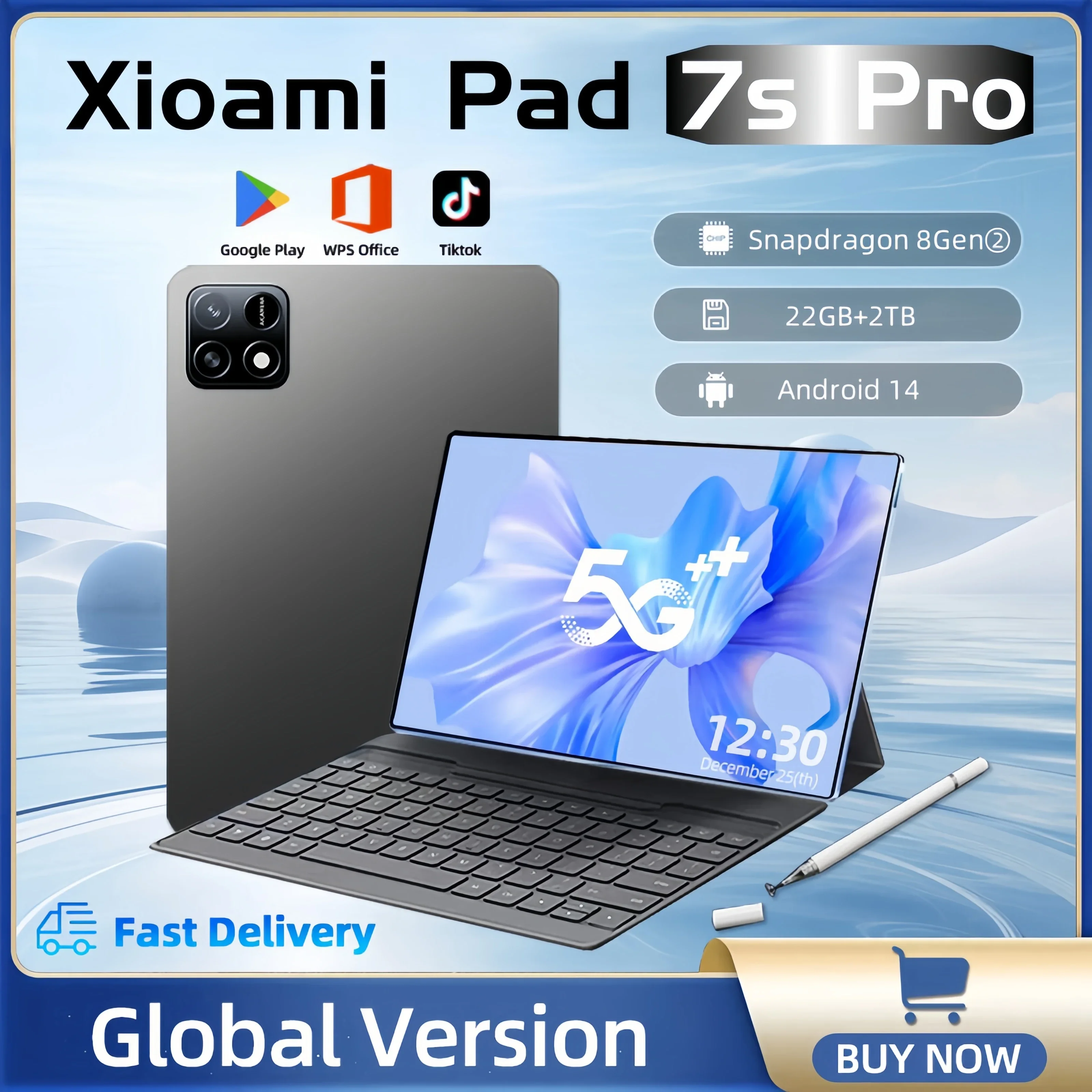 

2025 New Pad 7S ProOriginal Global Edition Tablet PC Snapdragon 8gen2 Android 14 HD 4K 22GB+2TB 5G Tablet Dual SIM WIFI tablet