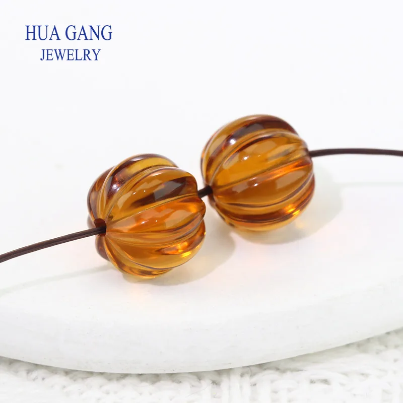 

Pumpkin shaped Synthetic crystal beading Blue yellow amethyst Loose Gemstone For DIY Jewelry Making Beads with holes