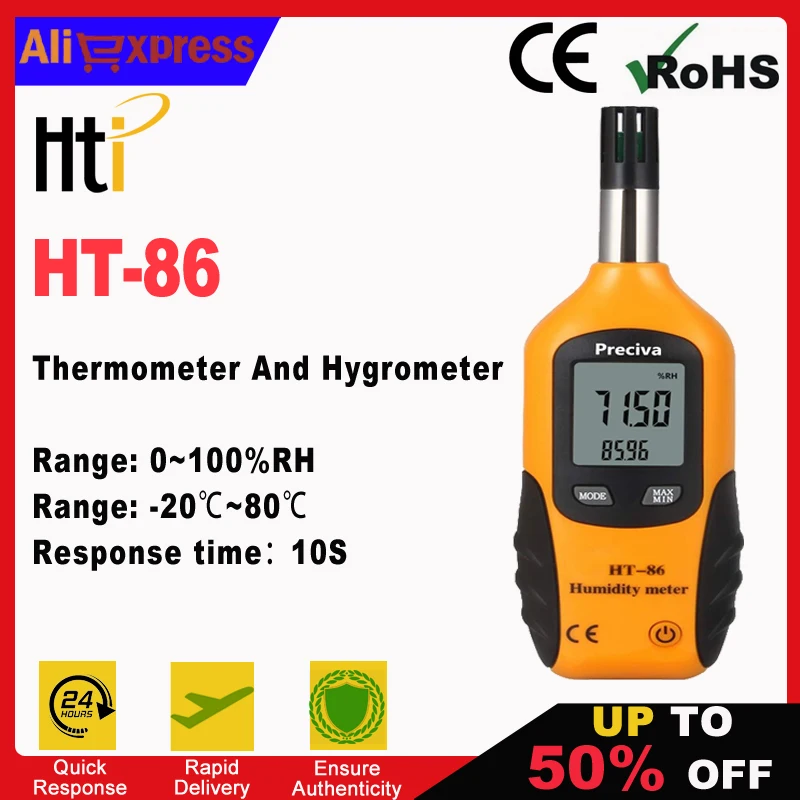 HTI HT-86 Mini Digital Thermometer And Hygrometer Temperature And Humidity Meter Air Quality Meter Handheld And Portable