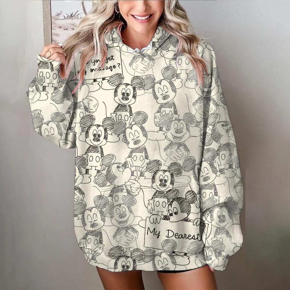 Sudadera con capucha de Minnie Mouse para mujer, sudadera con capucha de otoño/invierno, versión completa, bonito estampado con Minnie, cómoda sudadera informal