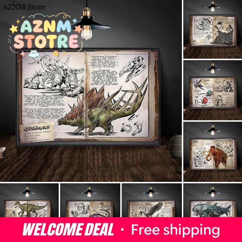 Affiches d'art vintage du jeu d'aventure Survival Evolved, impressions sur toile du jeu de survie Ark Books, décoration murale pour chambre de garçons, décoration de maison pour gamers
