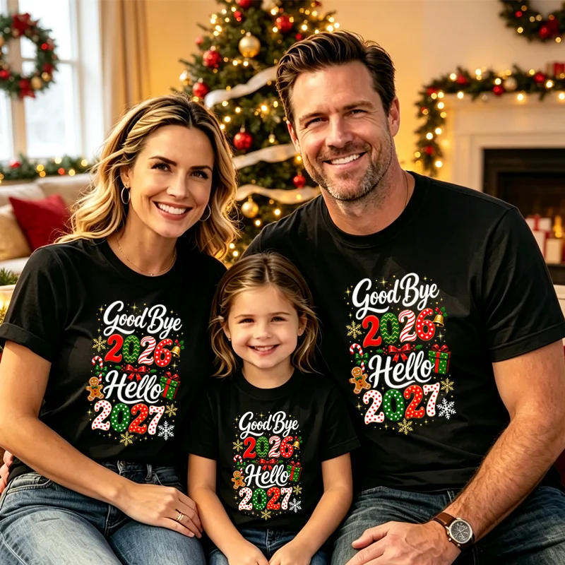 Family Matching T Shirts Good Bye 2026 Hello 2027 Print Tees Mom Dad Kids Matching Outfits New Year Eve Party Family Clothes