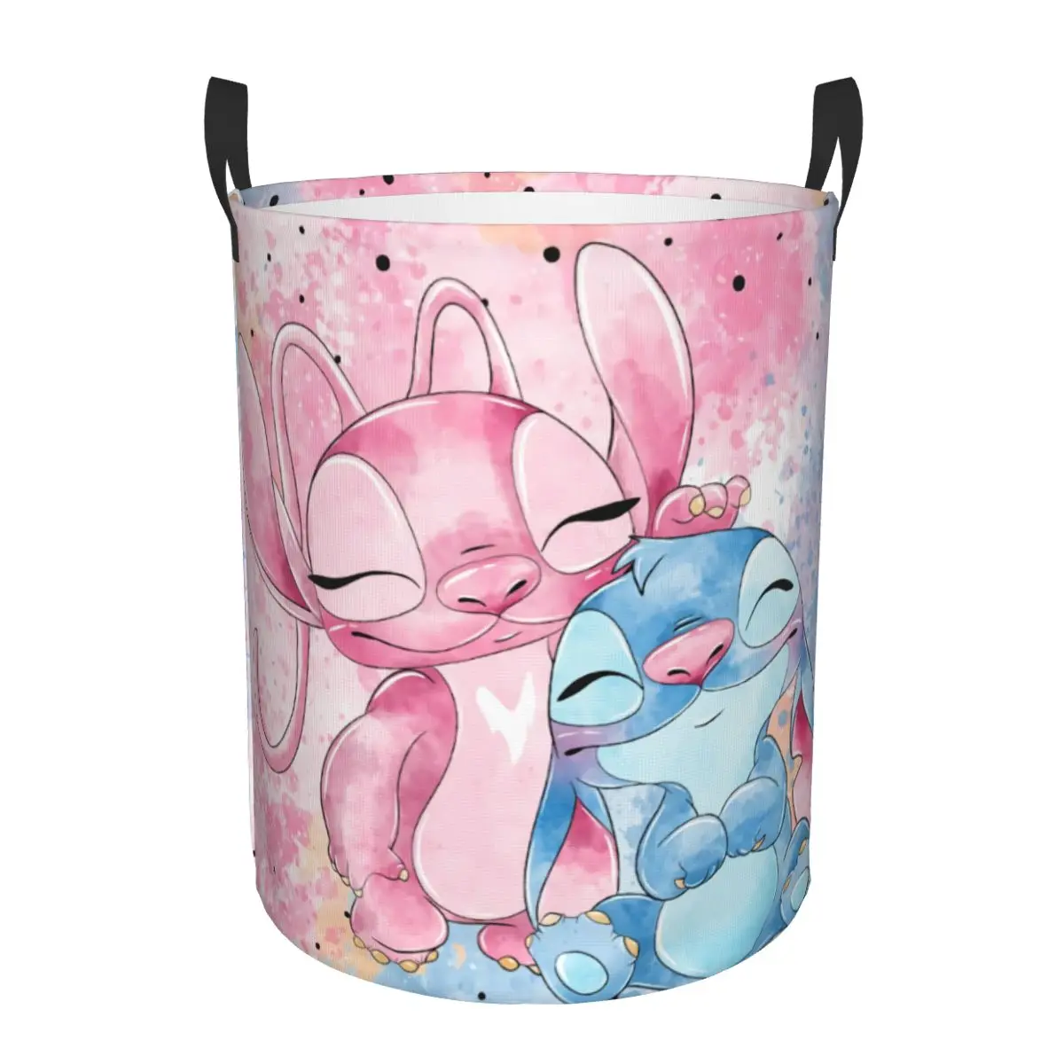 Custom Stitch And Angel In Love Anime Laundry Basket Collapsible Large Capacity Clothes Storage Bin Adventure Film Baby Hamper