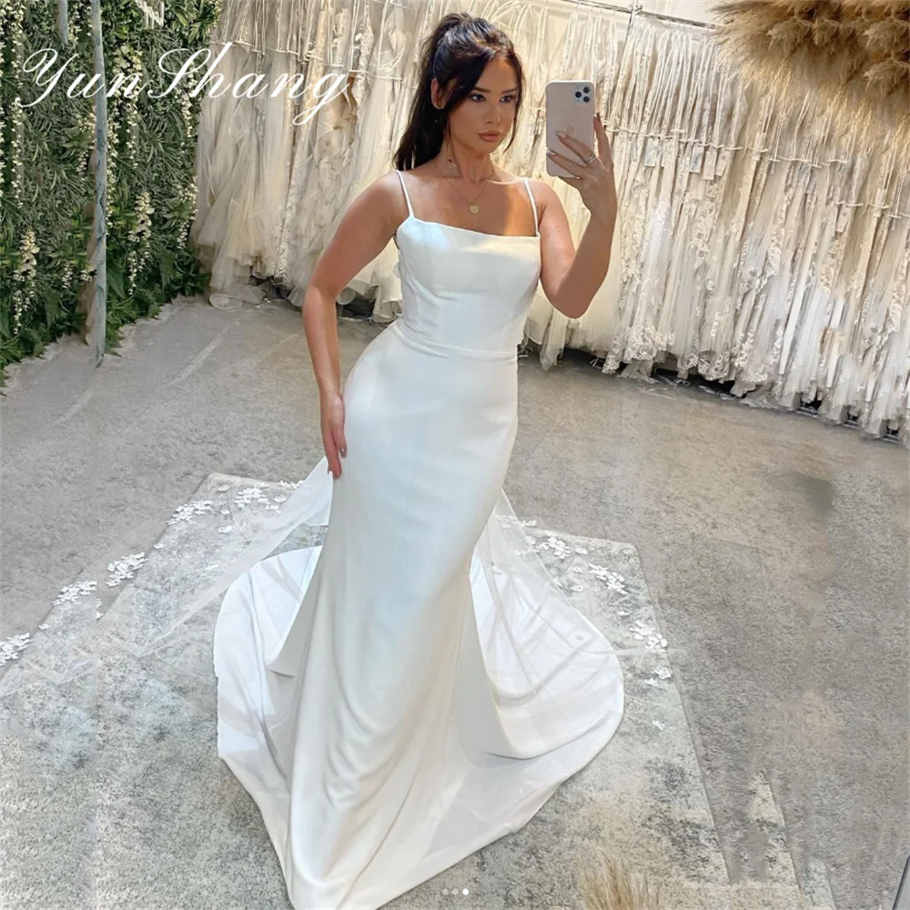 Yunshang-vestido De Novia De sirena para mujer, espalda abierta De encaje con traje elegante, tirantes finos, sin tirantes, tren De barrido