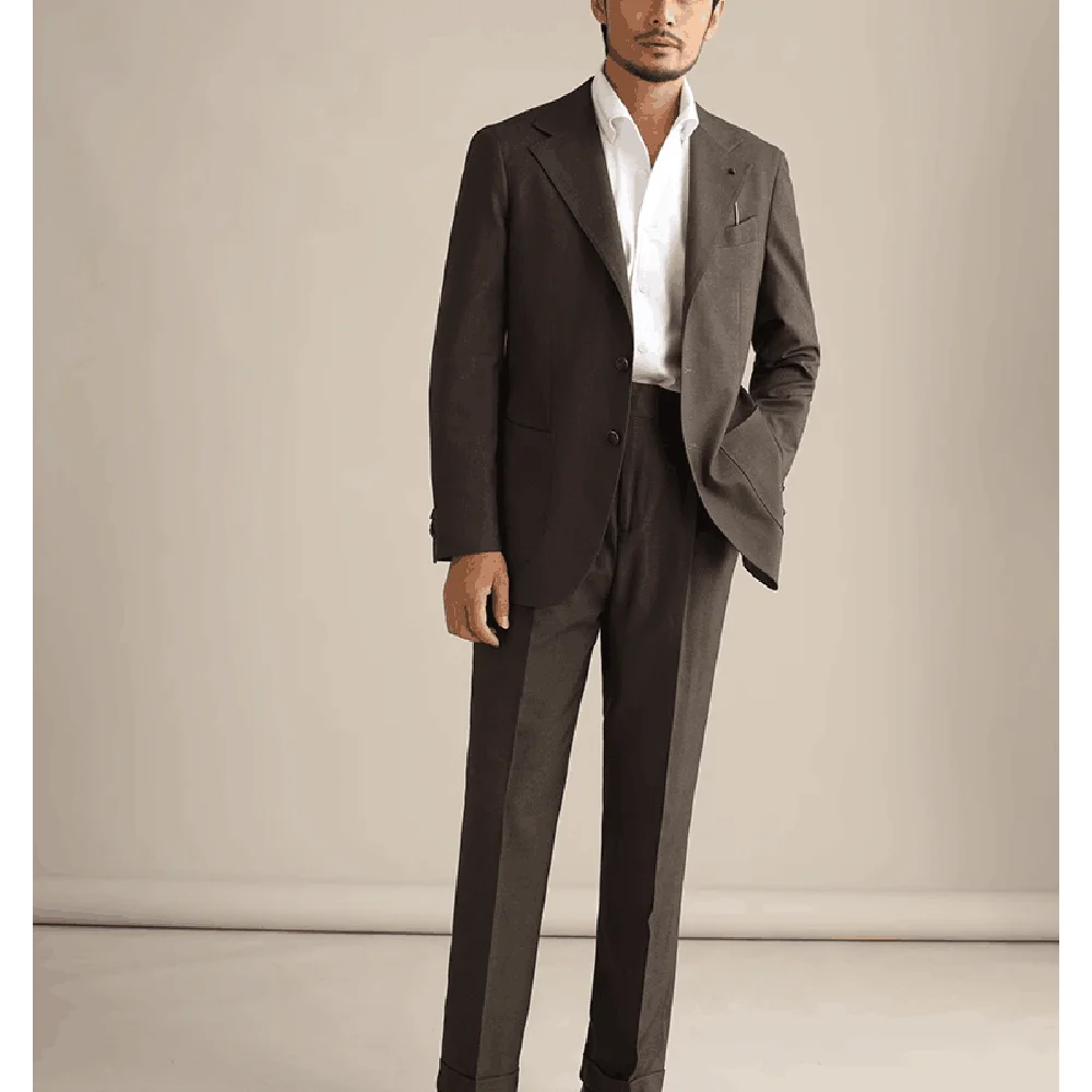 2023 New Men Suits 2 Pieces Slim Fit Casual Business Formal Brown Notch Lapel Tuxedos for Wedding Groomsmen (Blazer+Pants)