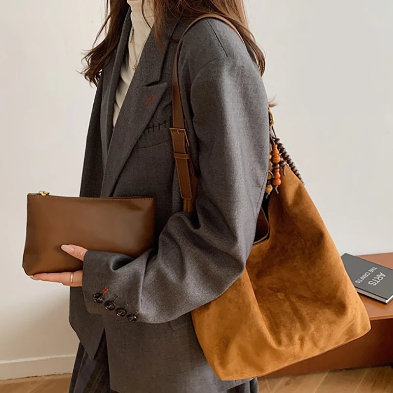 

Осенне-зимние женские сумки-тоут, замшевая кожаная сумка для мамы и ребенка, большая вместительная сумка на плечо, пригородная сумка, винтажная большая сумка