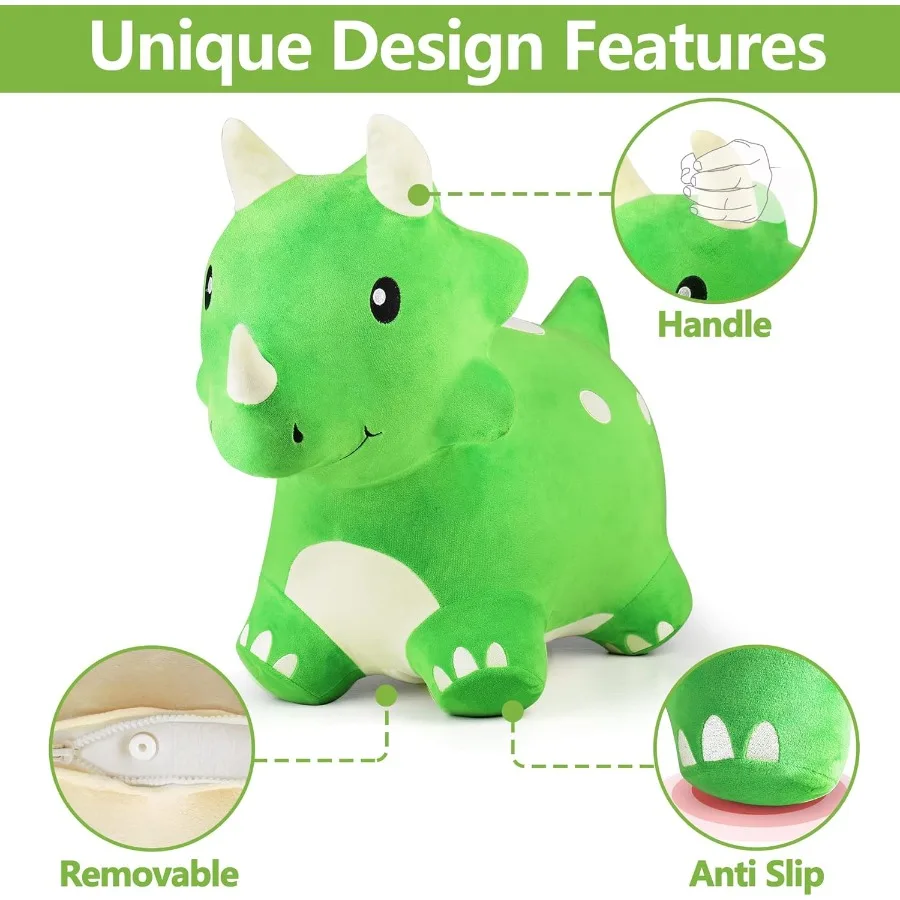 iPlay iLearn Bouncy Pals Giocattolo con tramoggia di dinosauro per ragazzi e bambini piccoli di 2 anni Animali rimbalzanti in peluche Triceratops rimbalzanti