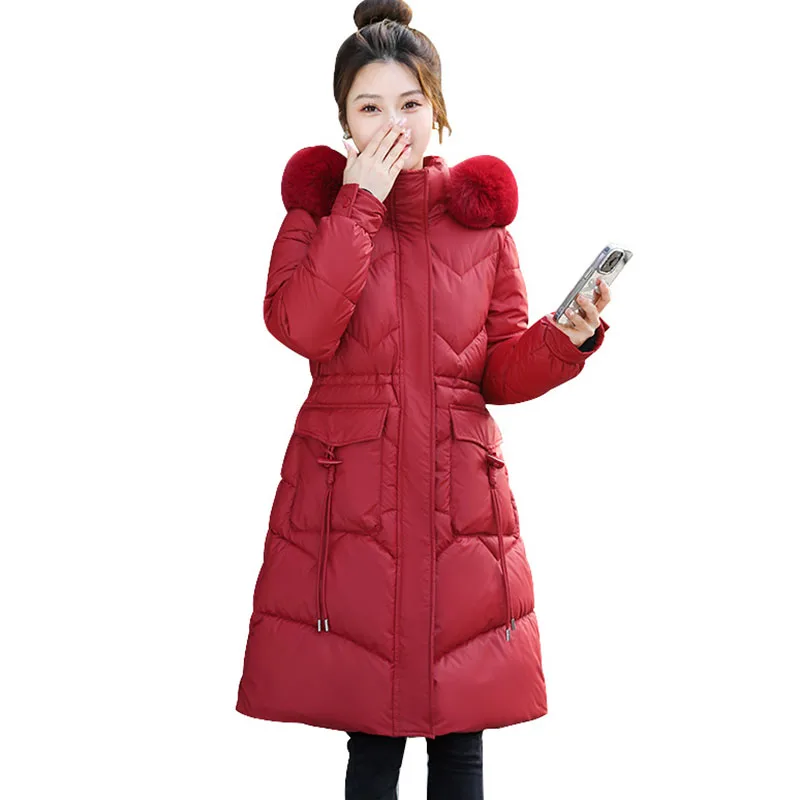 

Winter Women Parka Coats Long Cotton Casual Fur Hooded Jackets Thick Warm Jacket Female Overcoat Clothing Windproof Outerwear