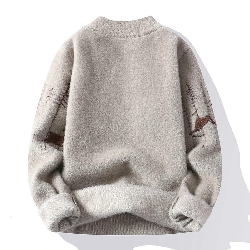 Men's Autumn Winter Long Sleeves Knit Sweater Round Neck Mink Fleece Jacquard Best Seller Pullover Trend Leisure Men's Clothing