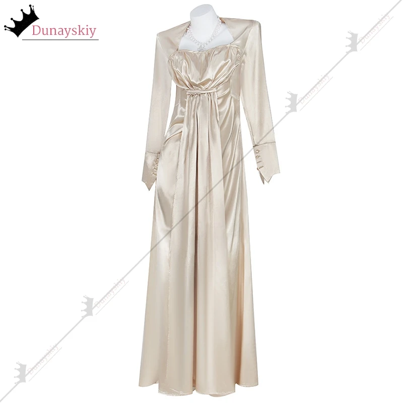 Cosplay Lady Dress Alcina Dimitrescu Costume Elegant Long Sleeve Satin Dress Evening gown Full Set Halloween Disguise Ornament view 3
