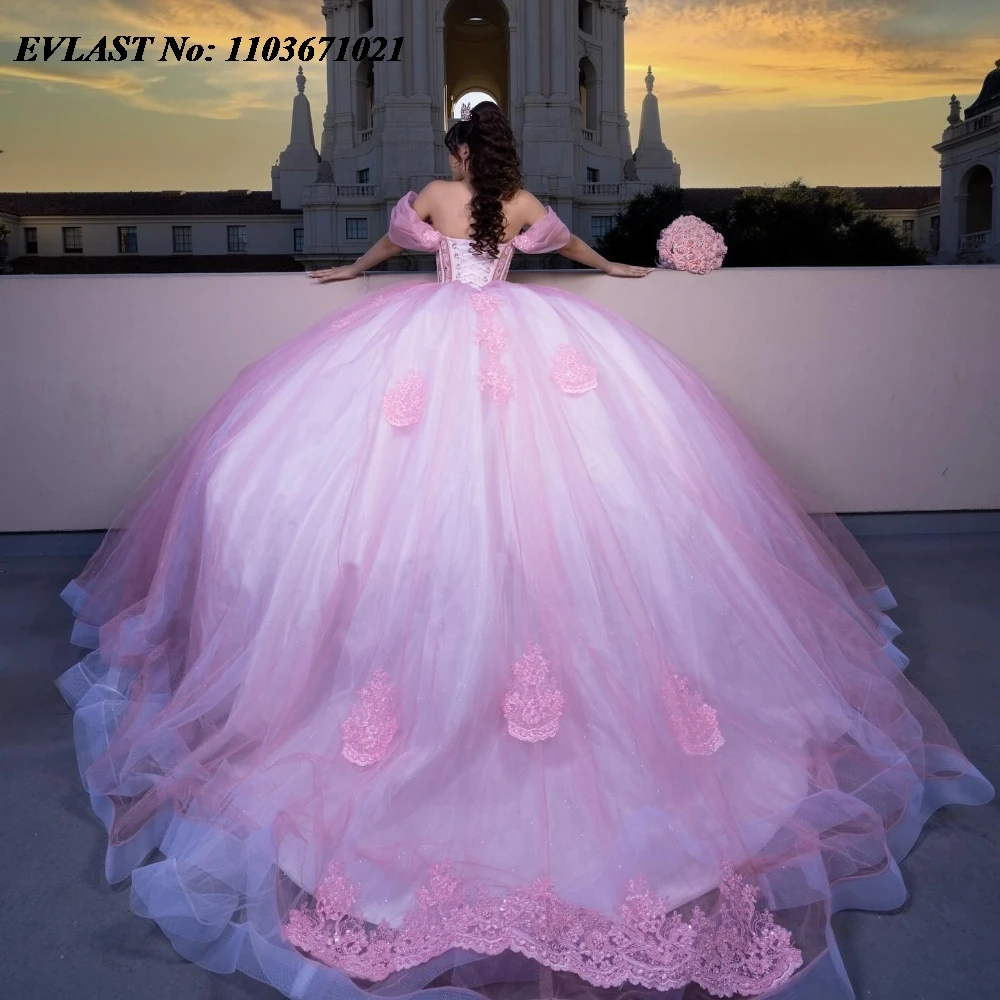 Evolt personalizado rosa floral quinceanera vestido de baile apliques miçangas méxico espartilho doce 16 vestidos de 15 anos sq768