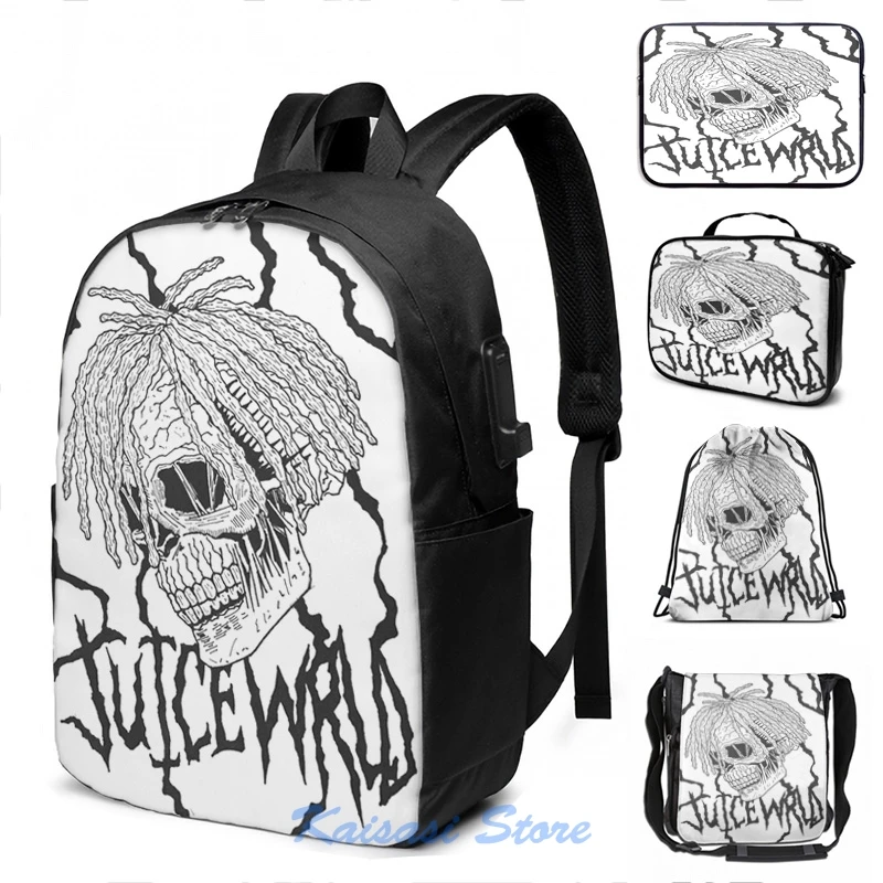 Funny Graphic print juice wrld(4) USB Charge Backpack men School bags Women bag Travel laptop bag