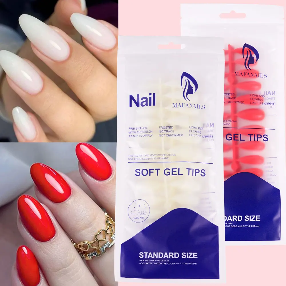 120Pcs/Bag Red Soft Gel Tips Press On Nails Medium Almond Handmade Full Fake Nails Reusable Artificial Round Oval False Nails