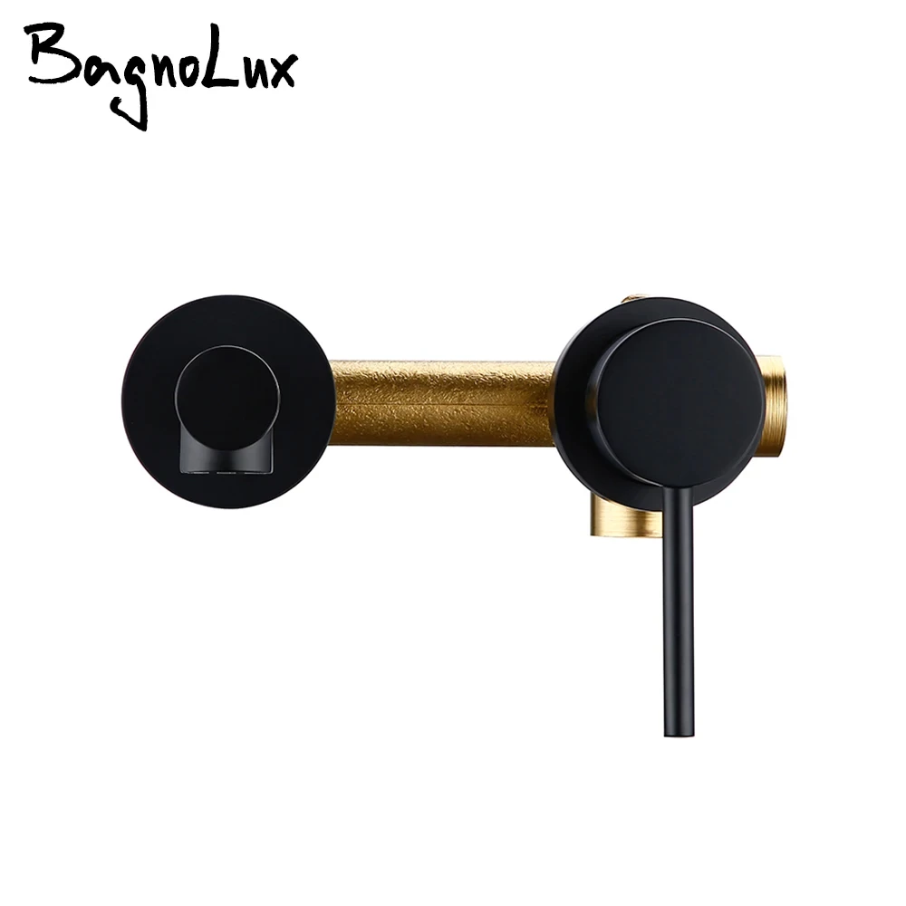 Bagnolux Moderno Quente e Frio Wall-mount Torneira Redonda Único Furo Interruptor de Válvula Cerâmica Torneira da Pia do Banheiro em Alba Preto Fosco