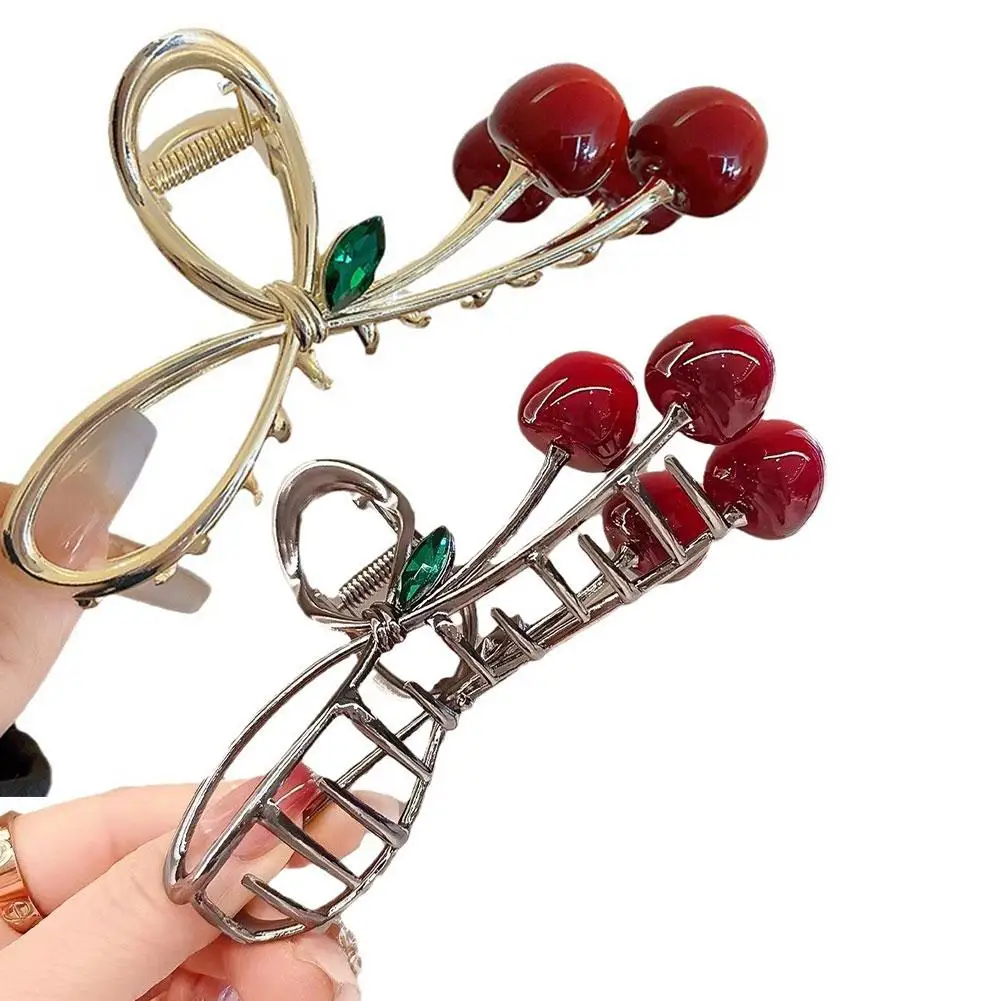 

Red Beads Cherry Hair Clips Metal Hair Claw Clips Cute Hair Clip Headband Sweet Cherry Bow Cute Hair Clip For Women Styling
