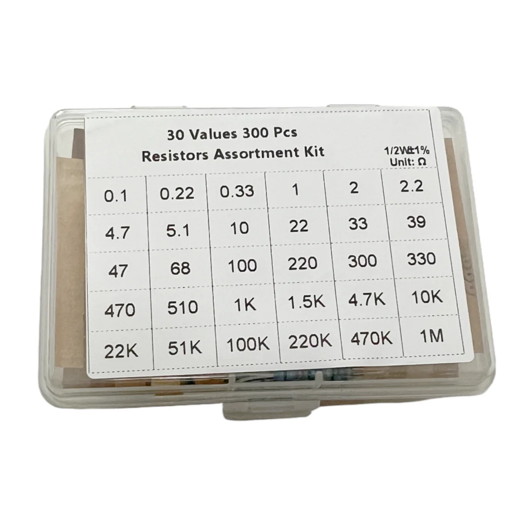 1/2W metal film resistor 1% accuracy commonly used 30 kinds of combinations, 10 pieces of each, a total of 300 pieces.