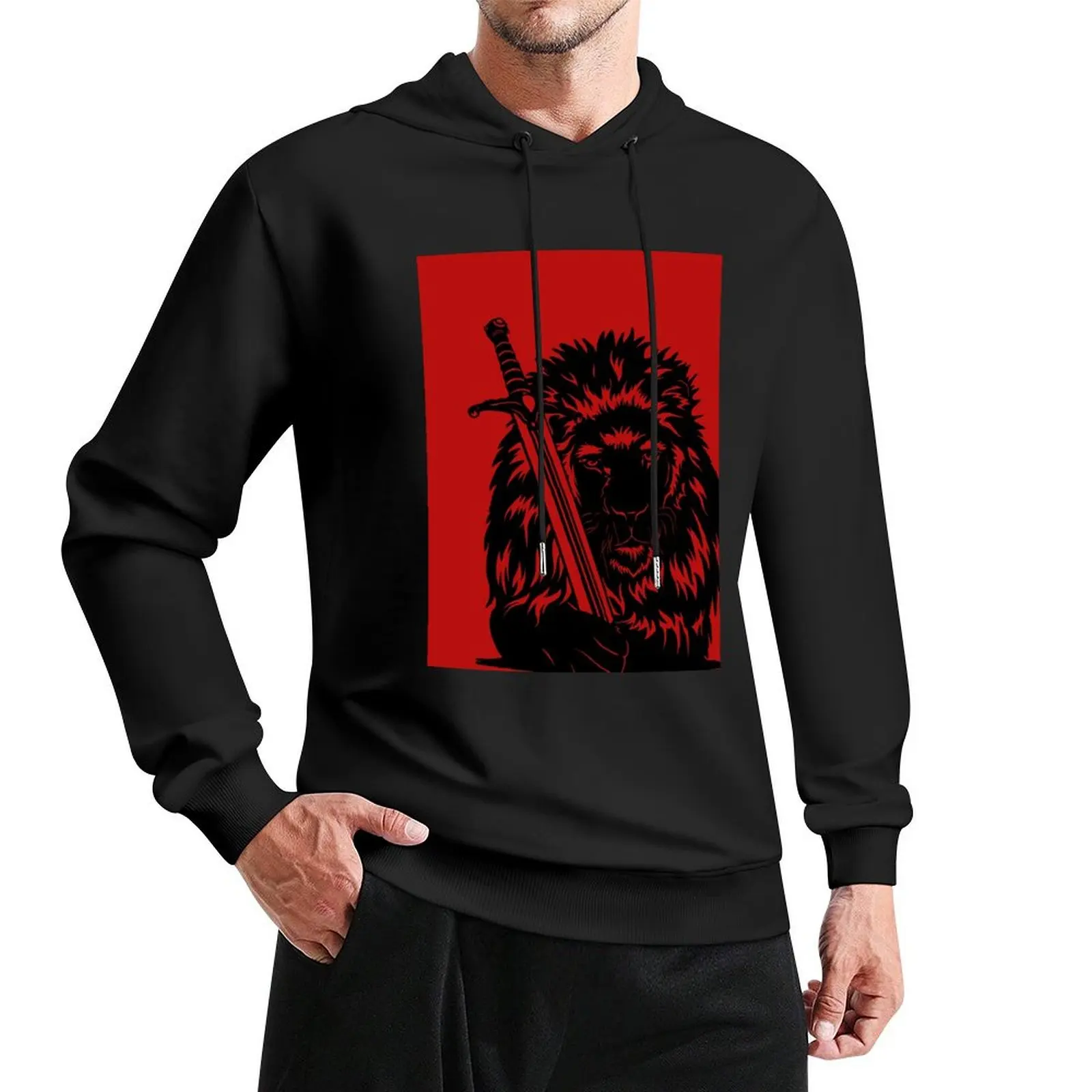 Lion with sword Pullover Hoodie graphic t shirts men men clothes men's coat men's winter sweater tracksuit men