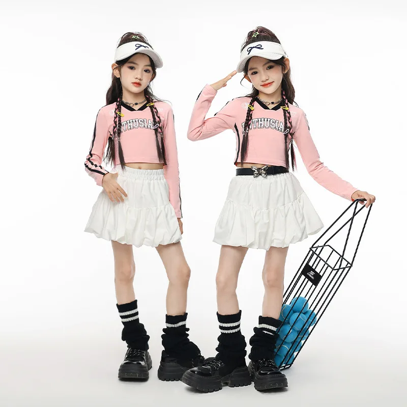 Girls K-pop Fashion Crop Top Tiered Skirts Clothes Set Kids Hip Hop Costume Children Jazz Street Dance Hot Girl Group Streetwear
