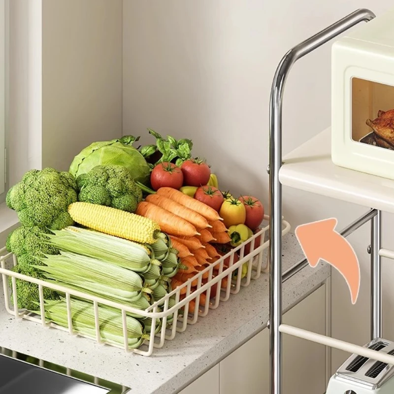 Multi-Tier Kitchen Storage Rack Expandable Veggie/Microwave Organizer Detachable Paint Shelf w/Wheels for Onion/Ginger Basket