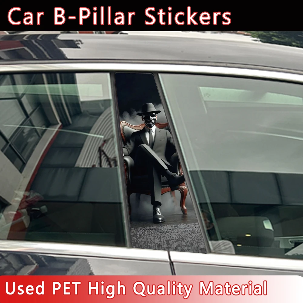 2PCS of Black Funny Masker Cool Vinyl Car Stickers Durable Waterproof Scratch Resistant PVC Stickers for B-pillars