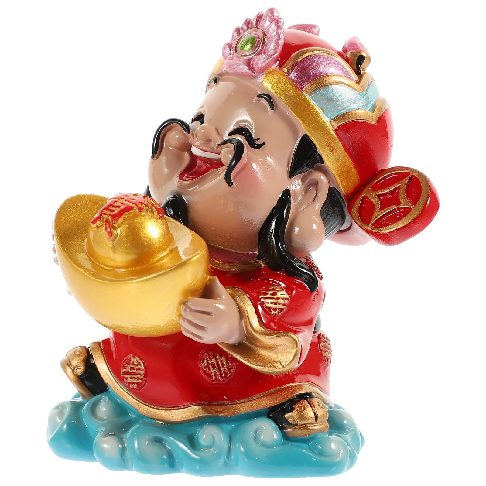 Resin God of Wealth Statue Chinese Style Fortune Blessing Decoration for Living Room Desktop Bookshelf Shelf Bedside Home Office
