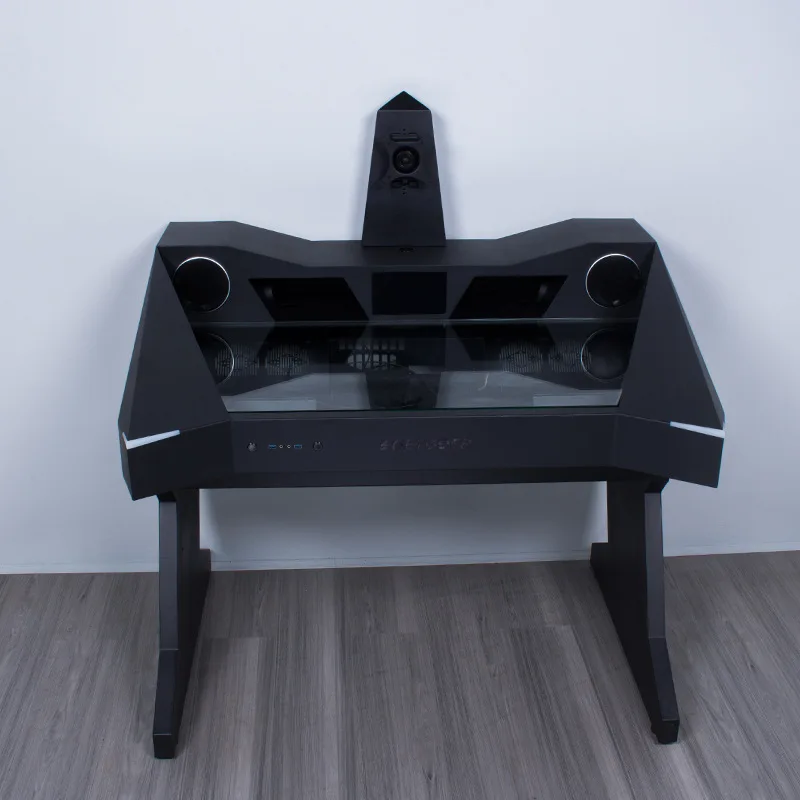 Boîtier d'ordinateur multifonctionnel, table intégrée, entièrement transparent, refroidi à l'eau, forme spéciale, grand, cool, science