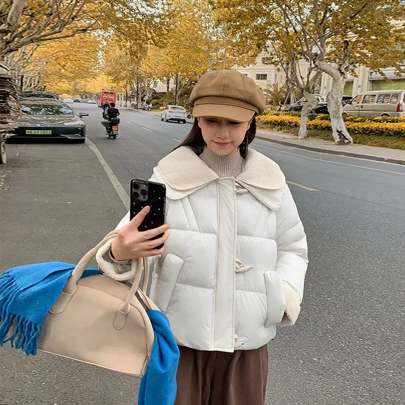 

Women's Yellow Down Cotton-padded Jacket New Short Coat 2026 Winter Female Short Jacket Loose Brief Ladies Lapel Overwear