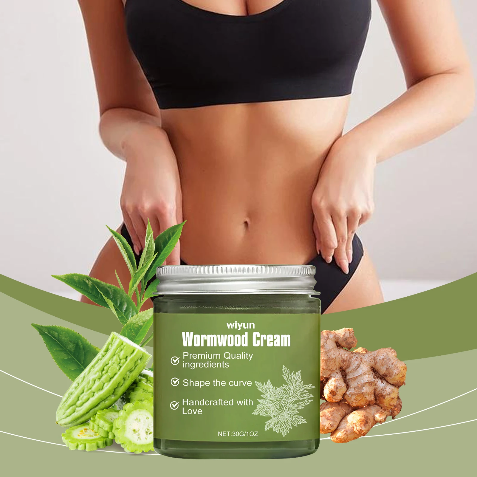 Krim Wormwood - Krim Kontur Tubuh Alami Premium, 30G/1OZ - Krim Pengencang & Pelangsing Buatan Tangan dengan Artemisia