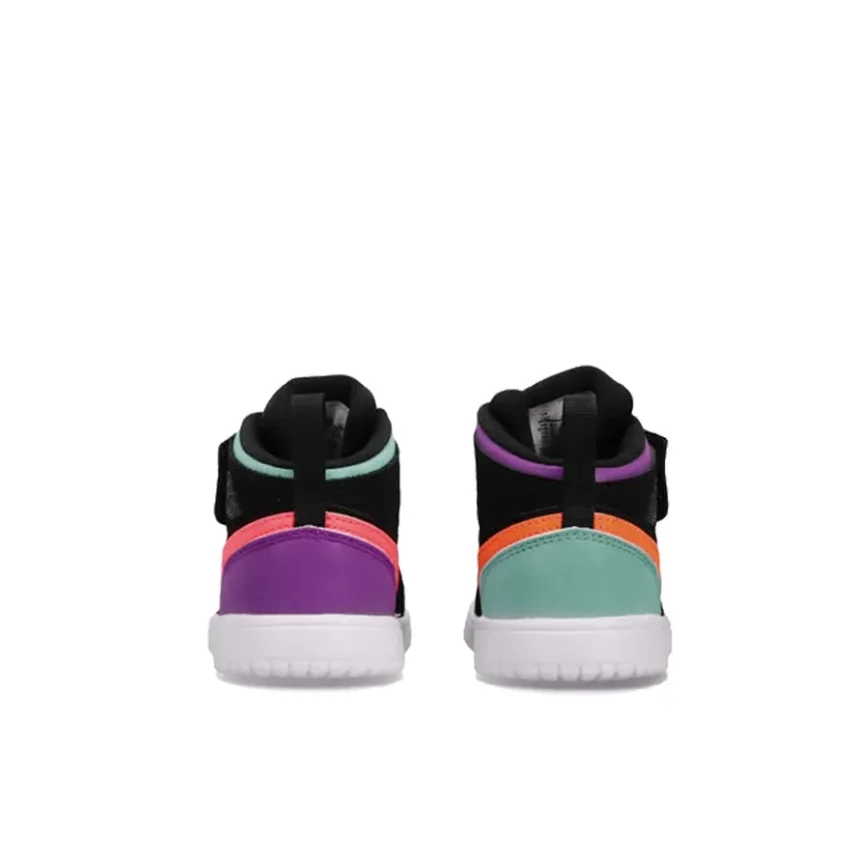 Nike Air Jordan 1 Zapatos de tabla media para niños, tendencia de moda, usables, negro, morado