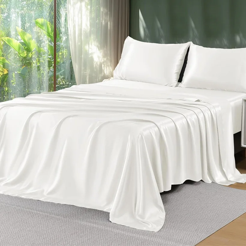 

High End Mulberry Silk Bed Sheet Set Twin Full Double King Queen Size 100% Silk Fitted Sheet Flat Top Sheet Pillowcase 4/6pcs