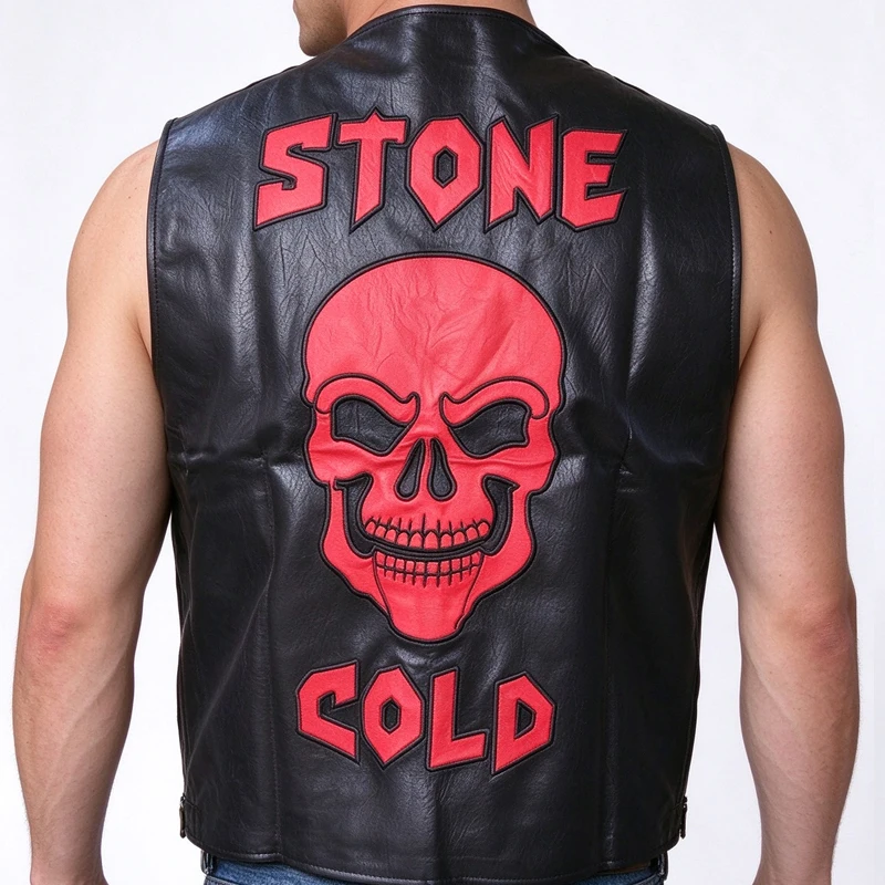Steve Austin Red Skull Black Vest STONE COLD DTA Texas Rattlesnake Merchandise Gift