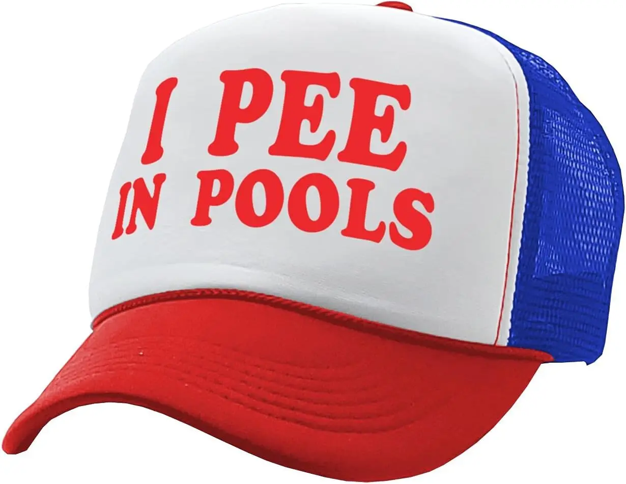 

I Pee in Pools - Funny Dare Gag Gift Joke - Vintage Retro Style Trucker Cap Hat